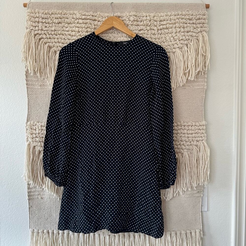 Theory Black Crepe Polka Dot Crew Dress